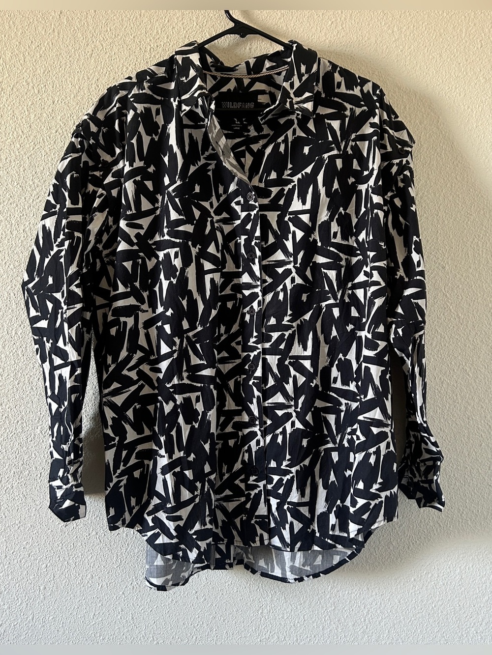 Wild Fang Artsy Geometric Print Button Up Removable Sleeves Women’s Large